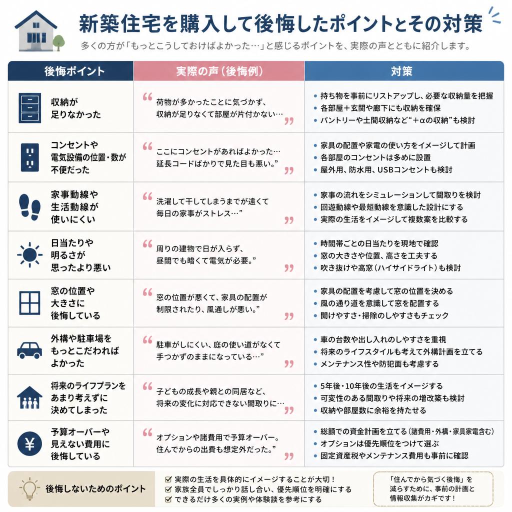 新築住宅購入の際のよくある後悔